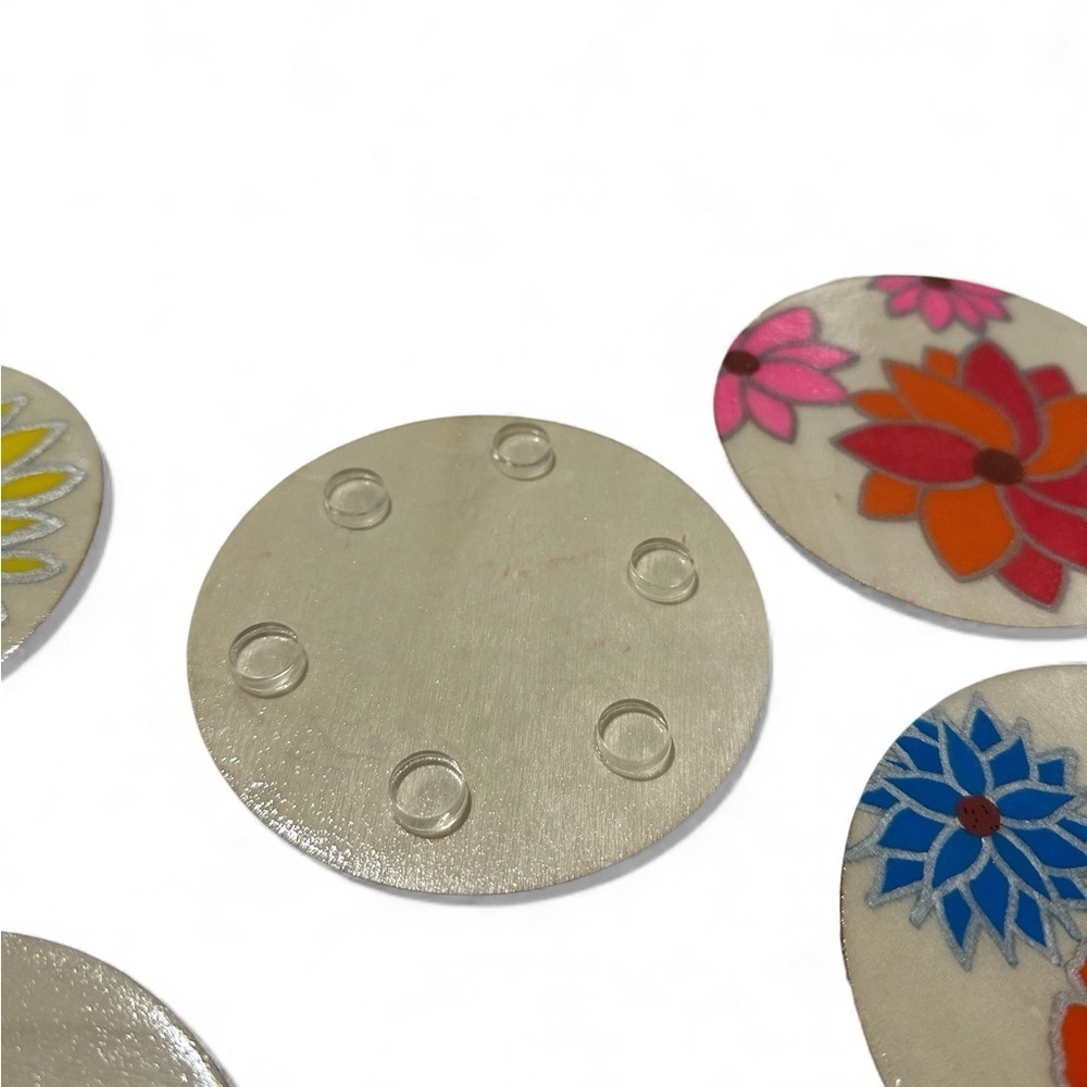 5 Handmade Drink Coasters Colorful Flowers Glossy - Picture 5 of 5